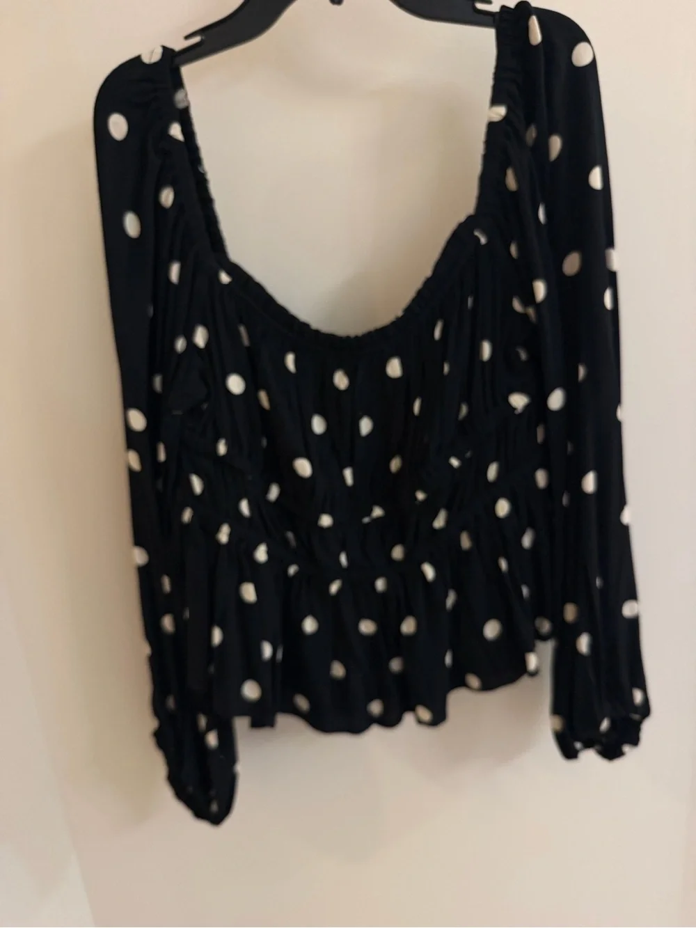 J. Crew Puff Sleeve Drapey Crepe Top in Polka Dots Size L